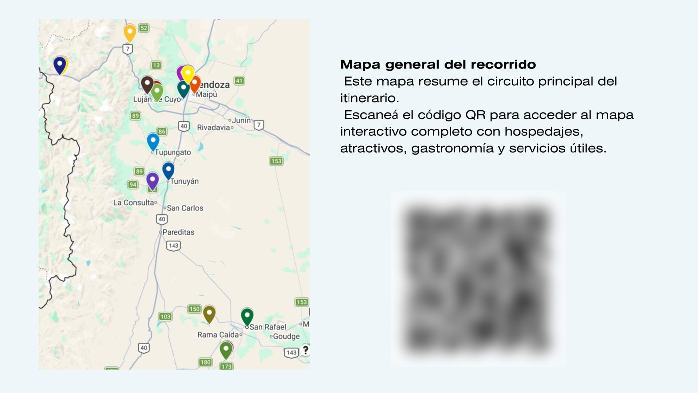 Muestra del itinerario: mapa general del recorrido por Mendoza