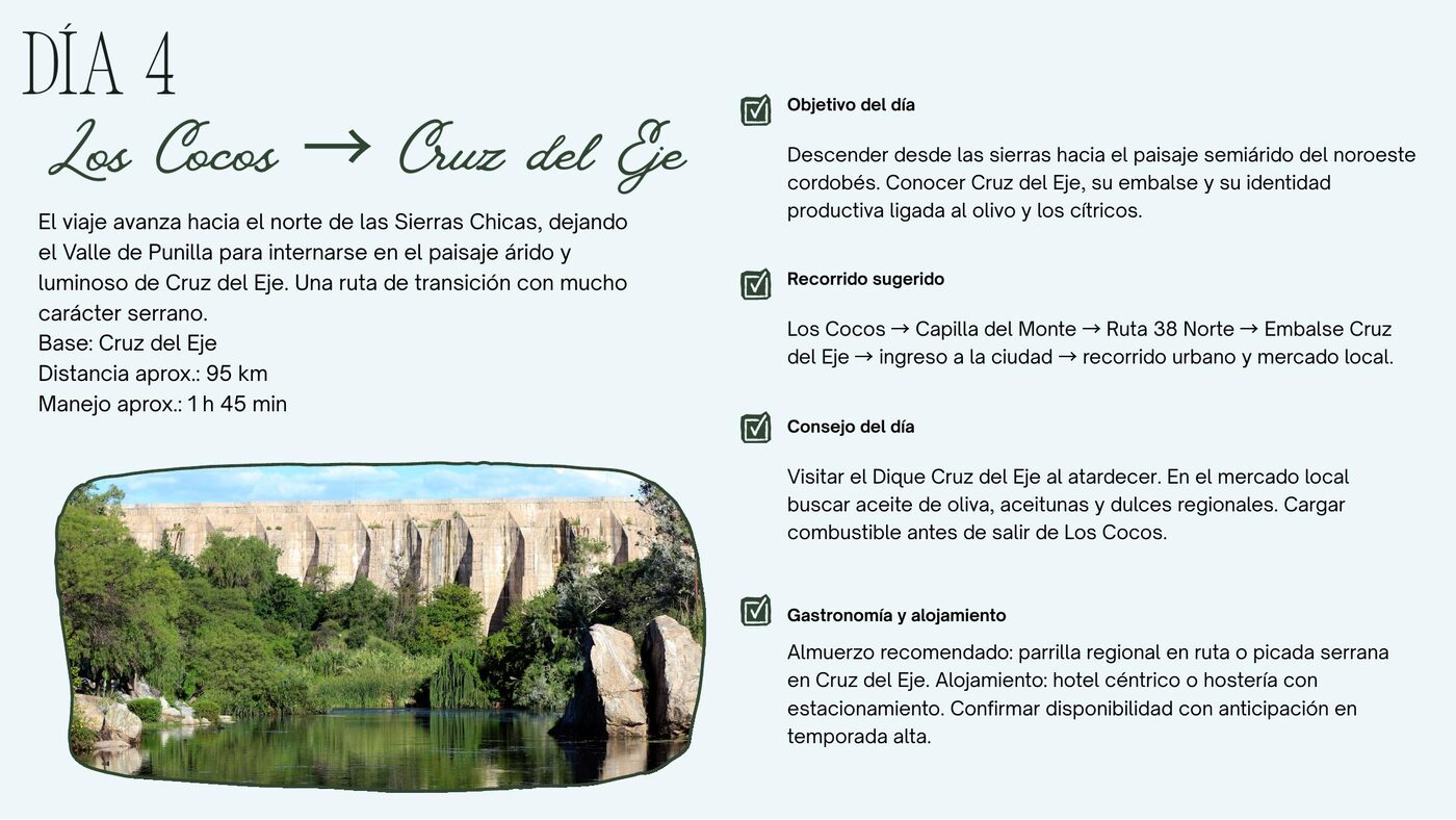 Vista previa del itinerario: Un día real: Los Cocos a Cruz del Eje