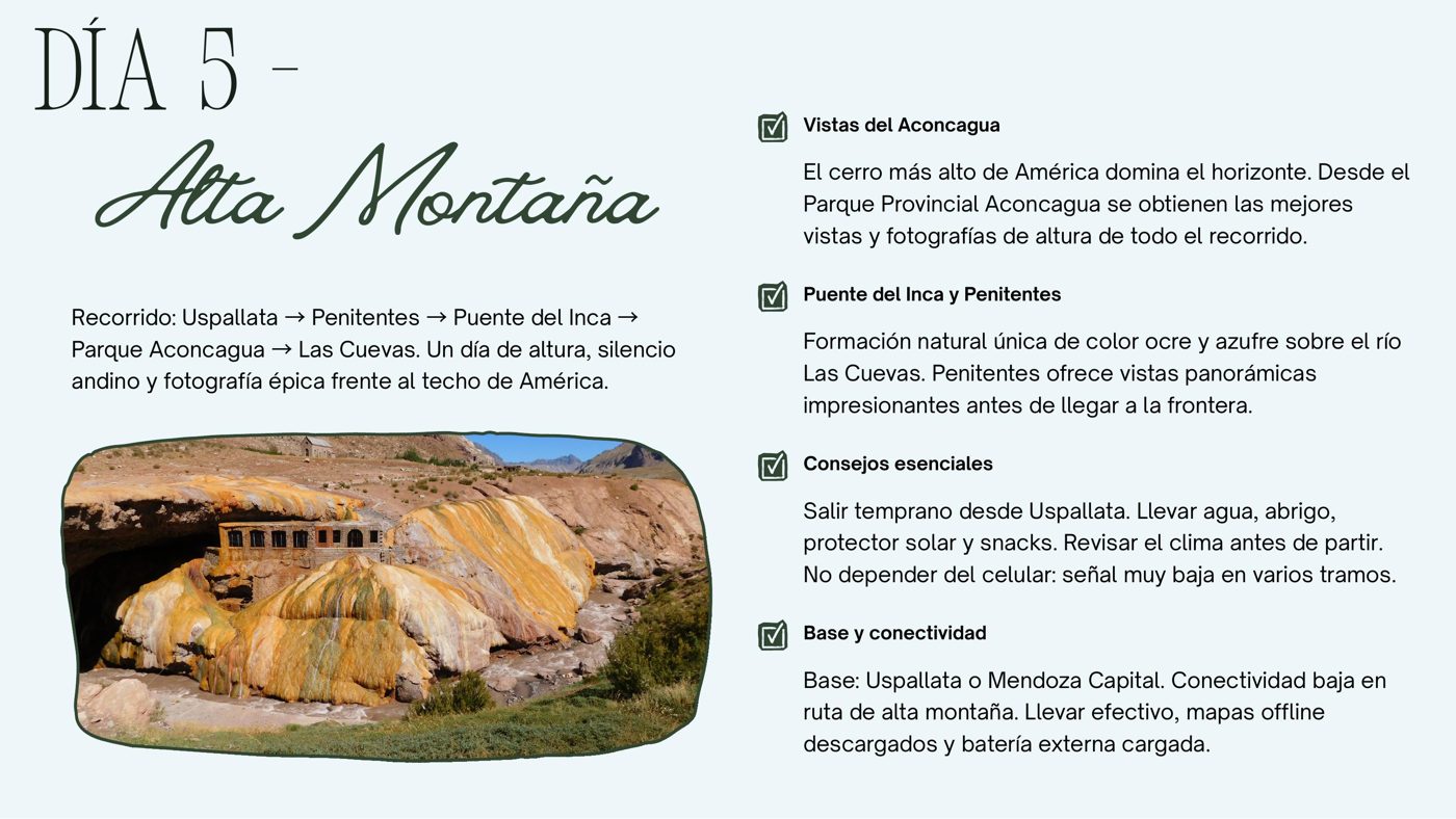 Página de muestra del itinerario Mendoza Esencial: Día 5, Alta Montaña